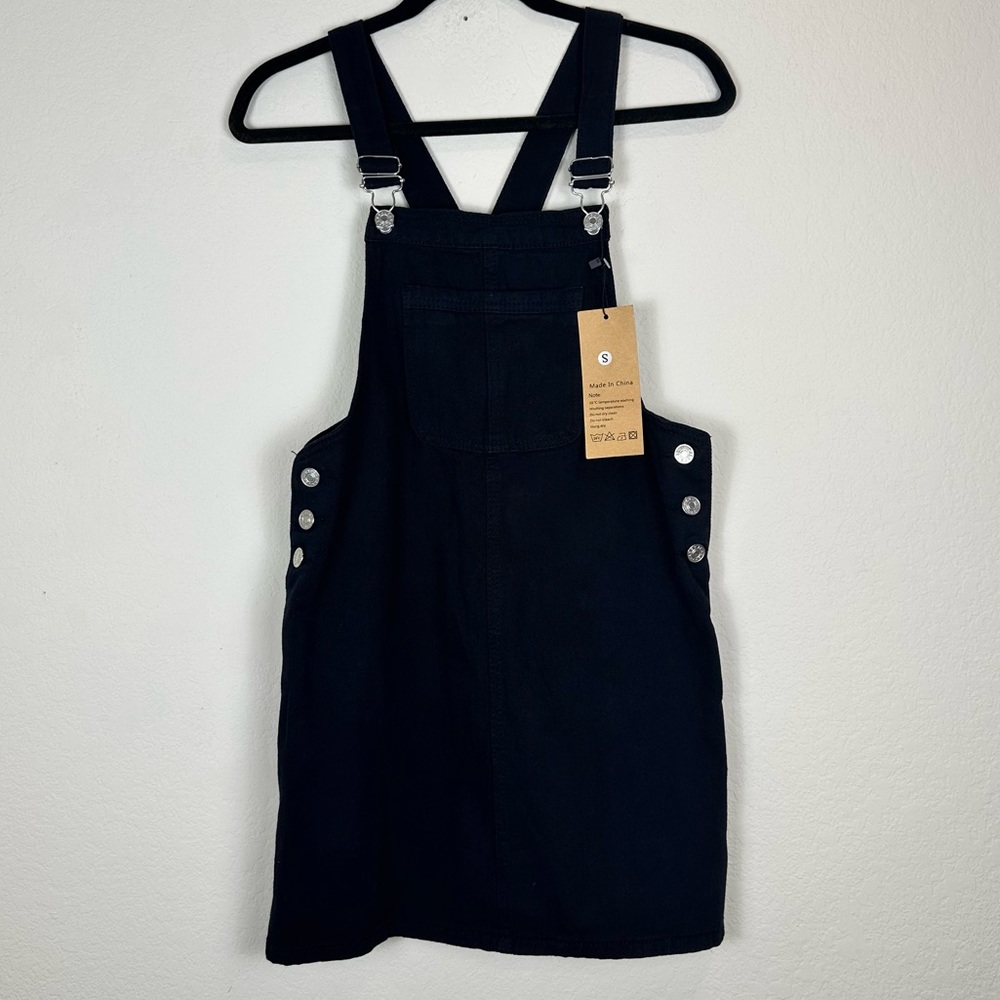 NWT black denim pinafore overall/ dress size S